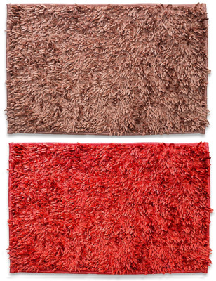 EXOTICE Polyester Door Mat(Beige & Red, Medium, Pack of 2)