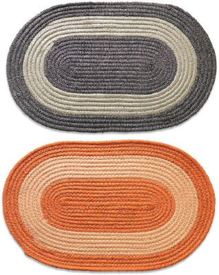 Abhsant PP (Polypropylene) Door Mat(Grey, Orange, Medium, Pack of 2)