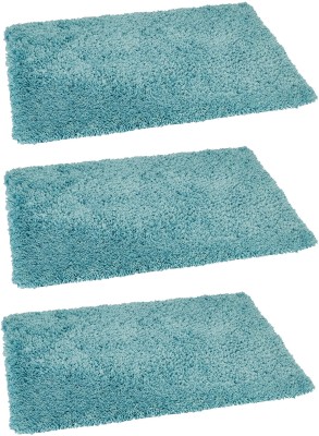 Urban Utopia Microfiber Bathroom Mat(Sky Blue, Large, Pack of 3)