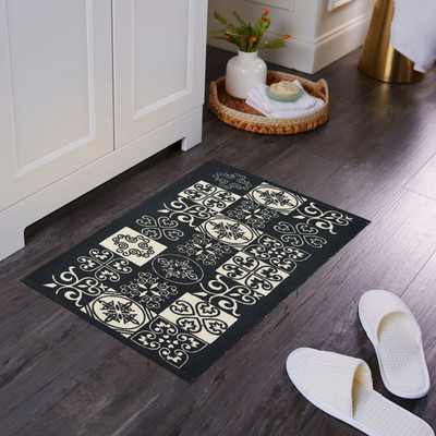 house of handmade Cotton Floor Mat(Black, Medium, Pack of 2)