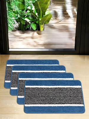 Heart Home Microfiber Door Mat(Blue, Pack of 4, Medium)