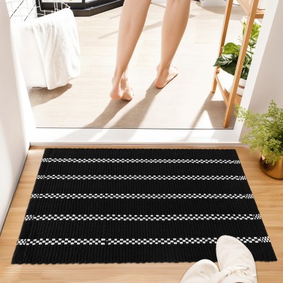 KUBER INDUSTRIES Cotton Door Mat(Black, Medium)