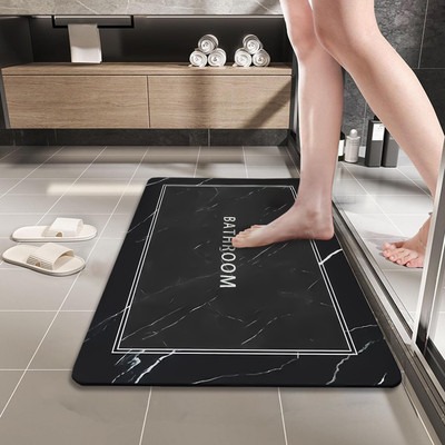 SITTELLA Rubber Bathroom Mat(Black Marble Print, Medium)