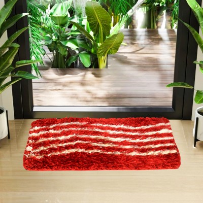 KUBER INDUSTRIES Microfiber Door Mat(Red & Cream, Medium)