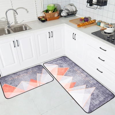 KUBER INDUSTRIES Polyester Floor Mat(Gray & Orange, Free, Pack of 2)