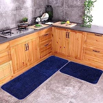 PRAKHARYA Microfiber Kitchen Mat(Navy Blue, Free)