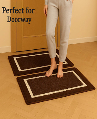 Snug Step Cotton Door Mat(Brown, Large, Pack of 2)