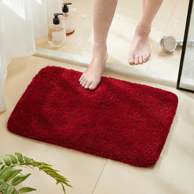 ALPHA HOME Microfiber Floor Mat(Red, Medium, Pack of 2)