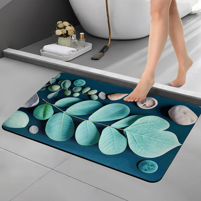 Sunvibe Rubber Bathroom Mat(Green Leaf Print, Medium)