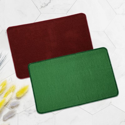 KUBER INDUSTRIES Microfiber Door Mat(Green, Maroon, Medium, Pack of 2)