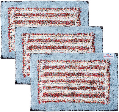 Heart Home Microfiber Door Mat(Sky Blue, Pack of 3, Medium)