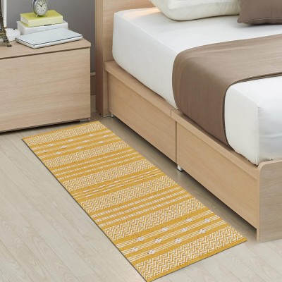 ALSTONIA Cotton Floor Mat(Yellow, White, Medium)