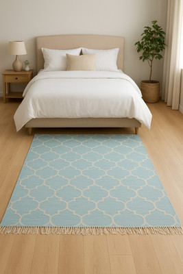 TAUFEEQ Cotton Floor Protecting Mat(Sky Blue, White, Free)