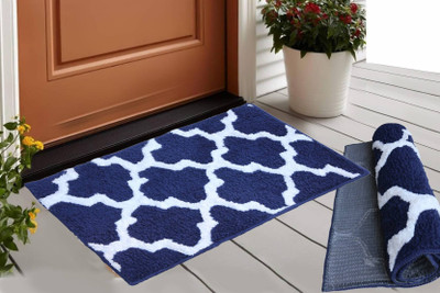 HYTYPE Microfiber Door Mat(BlueWhite, Large, Pack of 2)