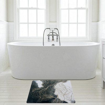 BLUSH & BLOOM Polyester Bathroom Mat(White & Golden, Medium)
