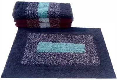 DKDECORATIVE Cotton Door Mat(Blue&Red, Small, Pack of 4)