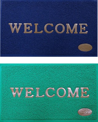 EXOTICE Rubber Door Mat(Blue, Green, Medium, Pack of 2)