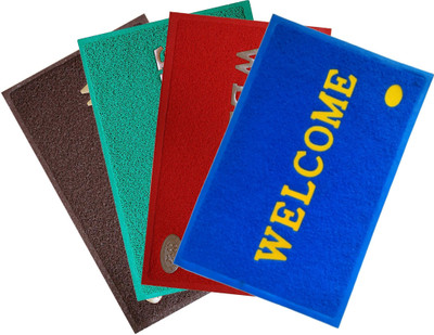 VSTUCART PVC (Polyvinyl Chloride) Door Mat(Multicolor, Pack of 4, Small)