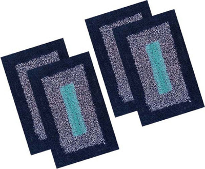 CLOUDIA Cotton Door & Floor Mat(Blue, Navy Blue, Pack of 4, Free)