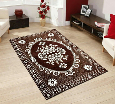 WebDealz 140 cm  X 210 cm Polyester, Chenille Carpet(Rectangle, Brown)