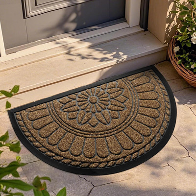 Shoppingzone PP (Polypropylene), Rubber Door Mat(Brown-Premium Semi Circular, Extra Large)