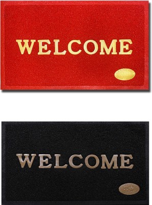 Gangji Rubber Door Mat(Red, Black, Medium, Pack of 2)