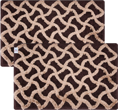 Heart Home Microfiber Door Mat(Dark Brown, Medium, Pack of 2)