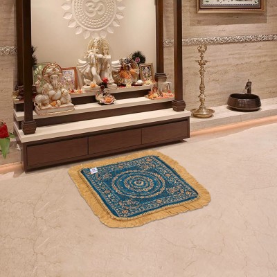 Heart Home Velvet Prayer Mat(Gold, Light Blue, Medium)