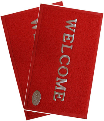Sk global PVC (Polyvinyl Chloride) Door & Floor Mat(Red, Pack of 2, Medium)