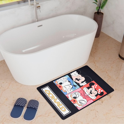 KUBER INDUSTRIES Polyester, Rubber Bathroom Mat(Black, Medium)