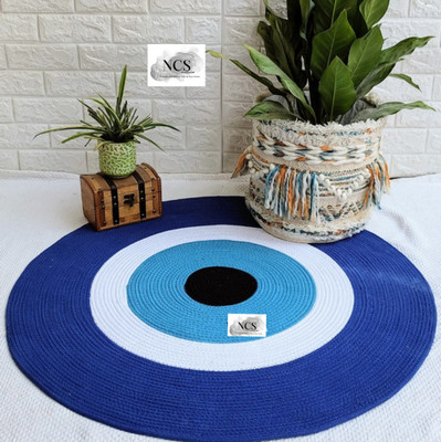 NCS 80 cm  X 80 cm Jute Carpet(Circle, Blue)