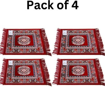 Royal Lush Velvet Prayer Mat(Red, Pack of 4, Small)