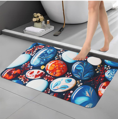 BELLA TRUE Rubber Bathroom Mat(Blue, Orange, Medium)