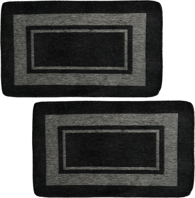Furnishing Hut Velvet Floor Mat(Black, Small, Pack of 2)