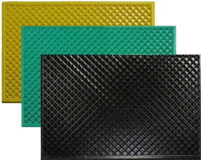 ALP overseas Rubber Door Mat(Black, Green, Yellow, Medium, Pack of 3)