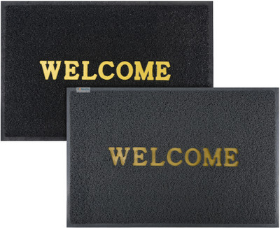 HOMESTIC by Kuber Industries Rubber Door Mat(Black, Grey, Large, Pack of 2)