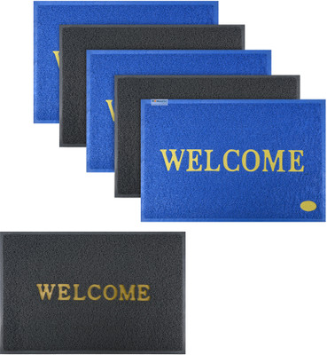 HOMESTIC by Kuber Industries Rubber Door Mat(Blue, Grey, Large, Pack of 6)