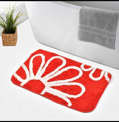 MbsHandloom Microfiber Door & Floor Mat(Red, Small, Pack of 2)