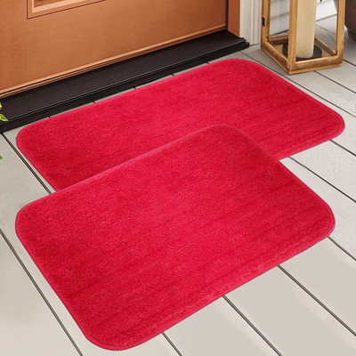 Stitch Weave Polyester Door Mat(Red, Medium, Pack of 2)