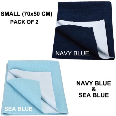 smilykid Cotton, Rubber Baby Bed Protecting Mat(Navy Blue , Sea Blue, Small, Pack of 2)