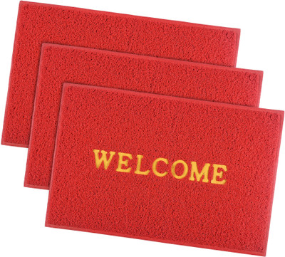 KUBER INDUSTRIES Rubber Door Mat(Red, Large, Pack of 3)