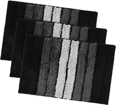 KUBER INDUSTRIES Microfiber Door Mat(Grey, Black, Large, Pack of 3)