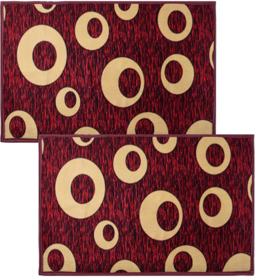 KUBER INDUSTRIES Polyester Door Mat(Maroon, Medium, Pack of 2)