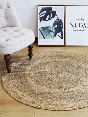 RAMAN TEXTILE Brown Jute Carpet(3 ft,  X 3 ft, Circle)