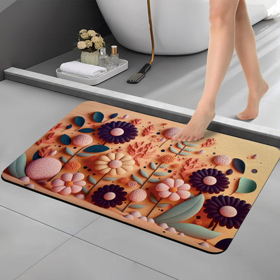 Sunvibe Rubber Bathroom Mat(Orange Flower print, Pack of 2, Medium)