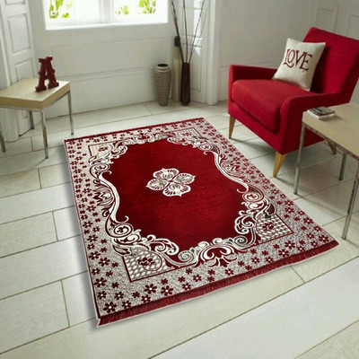 WebDealz 140 cm  X 210 cm Polyester, Chenille Carpet(Rectangle, Maroon)