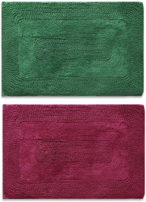 A CUBE LUXURY SOLUTIONS Cotton Door Mat(Maroon & Green, Medium, Pack of 2)