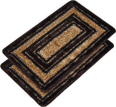 KUBER INDUSTRIES Microfiber Door Mat(Golden & Brown, Large, Pack of 2)