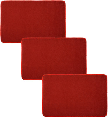 KUBER INDUSTRIES Wool Door Mat(Red, Medium, Pack of 3)