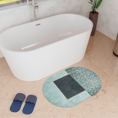 KUBER INDUSTRIES Polyester Bathroom Mat(Light Gray & Green, Medium)